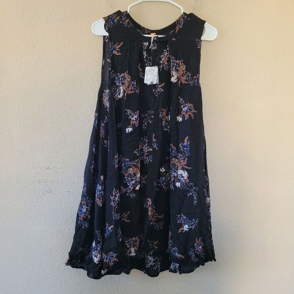 Free People Tree Swing Dress Tunic Size Large Black Flowy Boho Oversize NWT - Picture 1 of 7